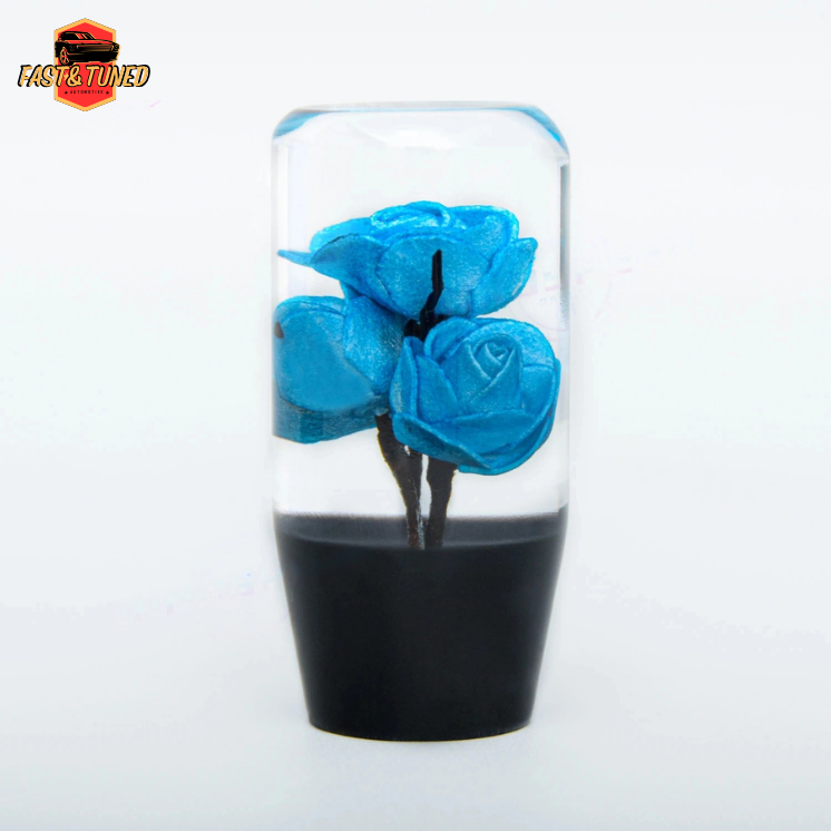 Nouveau pommeau de vitesse fleur bleu acrylique
